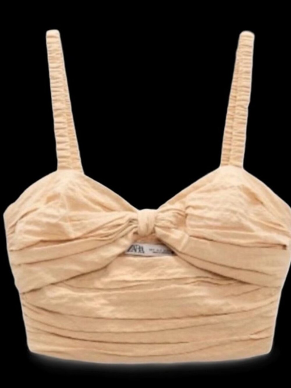 ZARA Beige Cotton crop bow-tie top